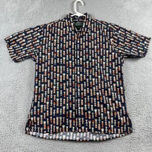 VTG Gitman Bros Shirt Mens Medium Blue Kokeshi Dolls Made In USA Authenticated